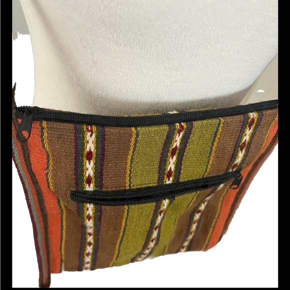 Boho Tapestry Crossbody Zip Closure Fall Colors Orange Brown Green - Picture 3 of 4